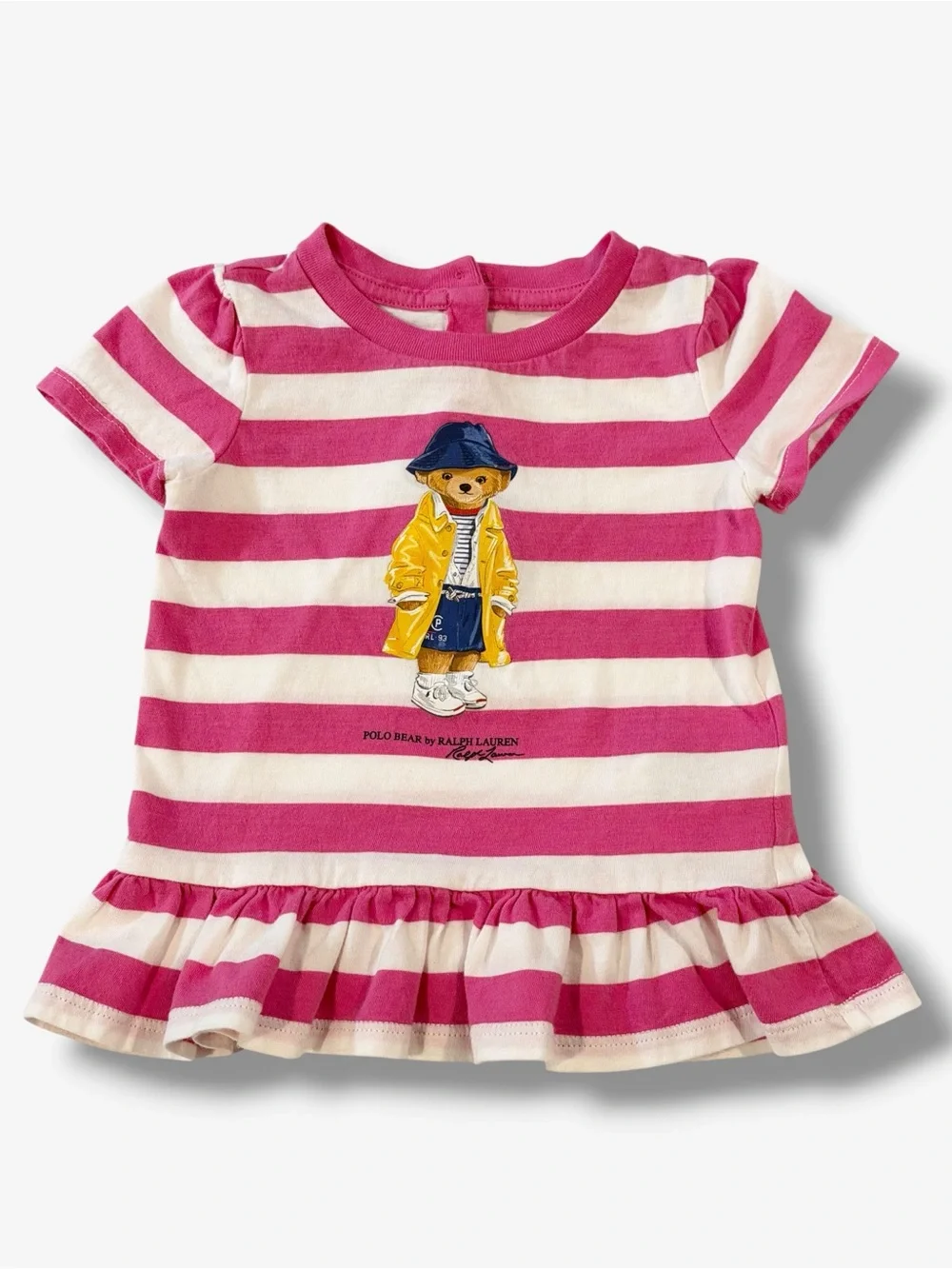 Polo Bear Ralph Lauren Baby Girl Dress Size 9M 9 Months Pink Stripe Raincoat